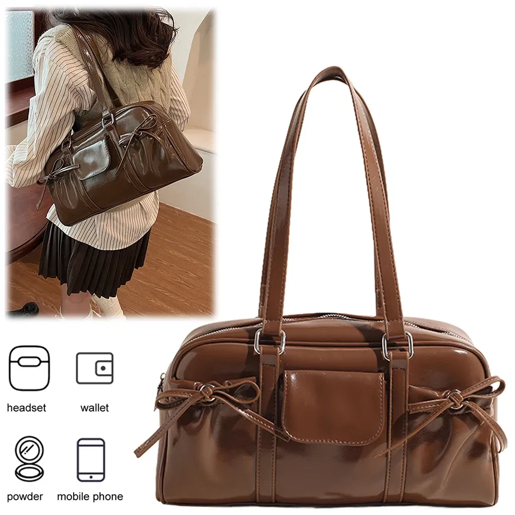 Color: WHITE, Ships From: CHINA - Stylish Women Bow Shoulder Bag in PU Leather with Multi Pockets Ideal for Casual Outings Travel and Shopping