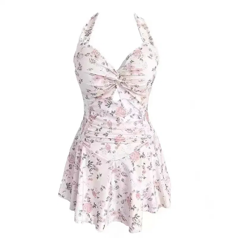 Color: Silver, Size: S - Women Korean Sexy One Piece Swimsuit Tummy Control Slimming High Waisted Bathing Suit Hot Spring Beachwear Elegant Swimsuit
