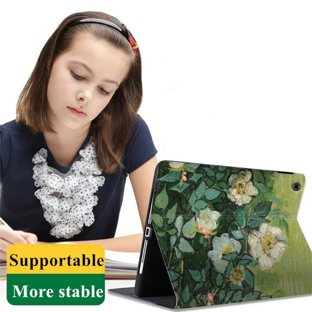Color: Blue, Size: seventeen - Case For iPAD 10 9 8 7 6 5 th Generation Pro 11 12.9 10.5 Air 5 4 3 2 Mini 6 Funda Cover Luxury Van Gogh Oil Painting Flower Art