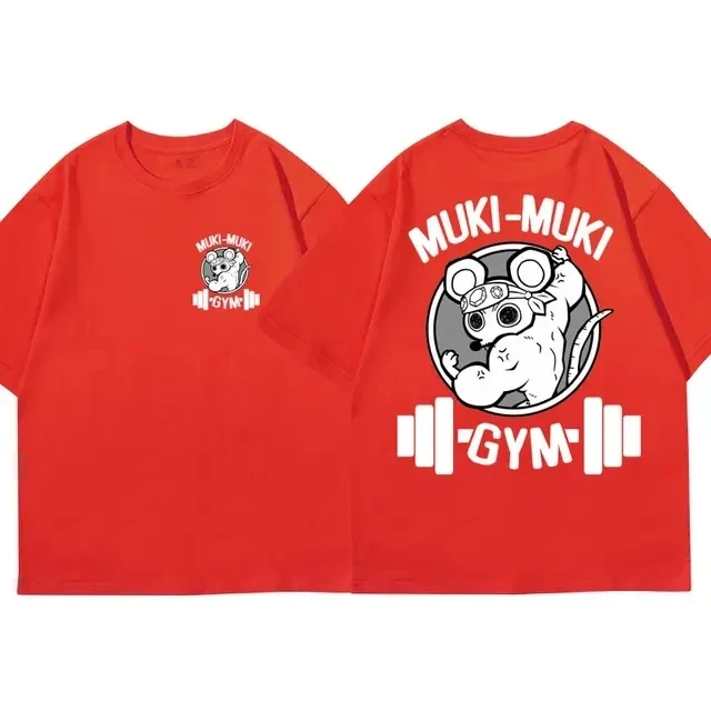 Color: Dark Grey, Size: XXL - Anime Demon Slayer Uzui Tengen Print T-shirts Unisex Funny Ninja Mice Muki Muki Gym T Shirt Muscular Mouse Oversized T-shirt