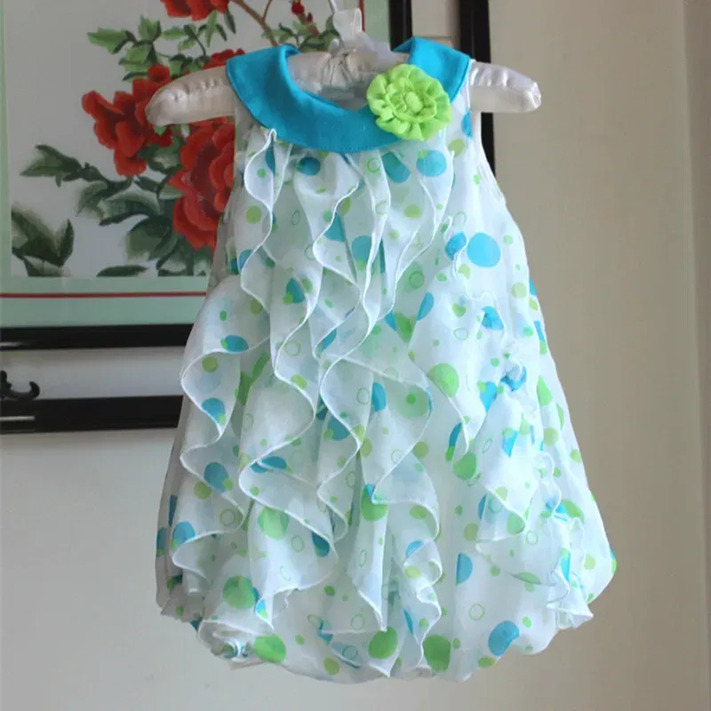 Color: WHITE, Kid Size: 3M - Summer Sleeveless Girls Chiffon Dress Flowers Kids Girl Birthday Party Dresses Baby Clothes Vestidos