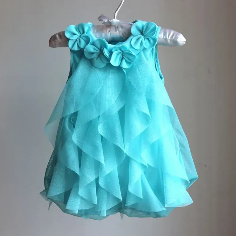 Color: WHITE, Kid Size: 3M - Summer Sleeveless Girls Chiffon Dress Flowers Kids Girl Birthday Party Dresses Baby Clothes Vestidos
