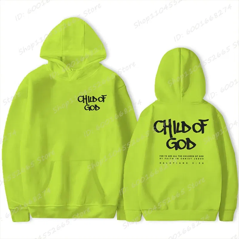Color: green, Size: M - I Am A God Child Letter Print Hoodies Christian God Sweatshirts Hooded Pullover Pray The Lord Sweatshirt Women's Clothing