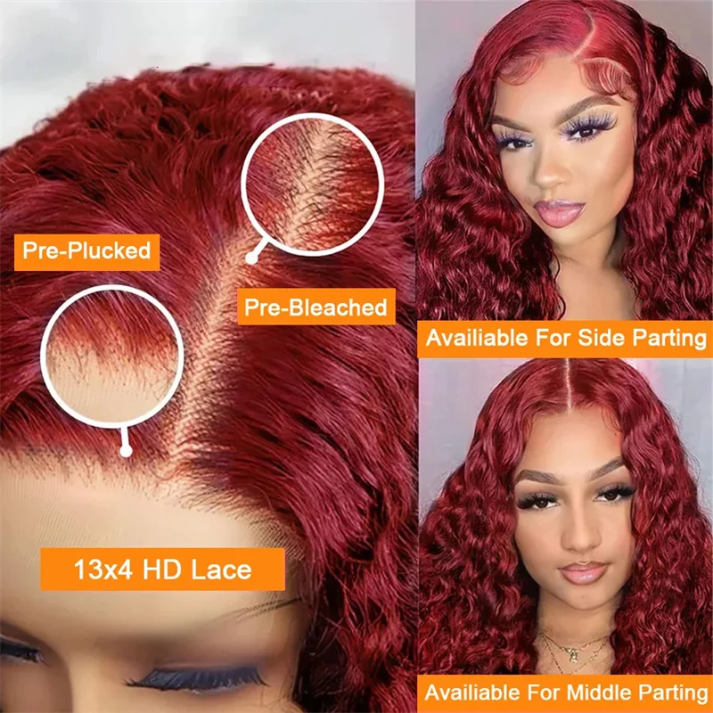 Hair Color: #6, Stretched Length: 18inches, Density: 250%, Ships From: CHINA - 30 40 Inch 99J Burgundy 13x6 Hd Lace Frontal Human Hair Wig Red Colored 13x4 Transparent Lace Curly Deep Wave Frontal Wig