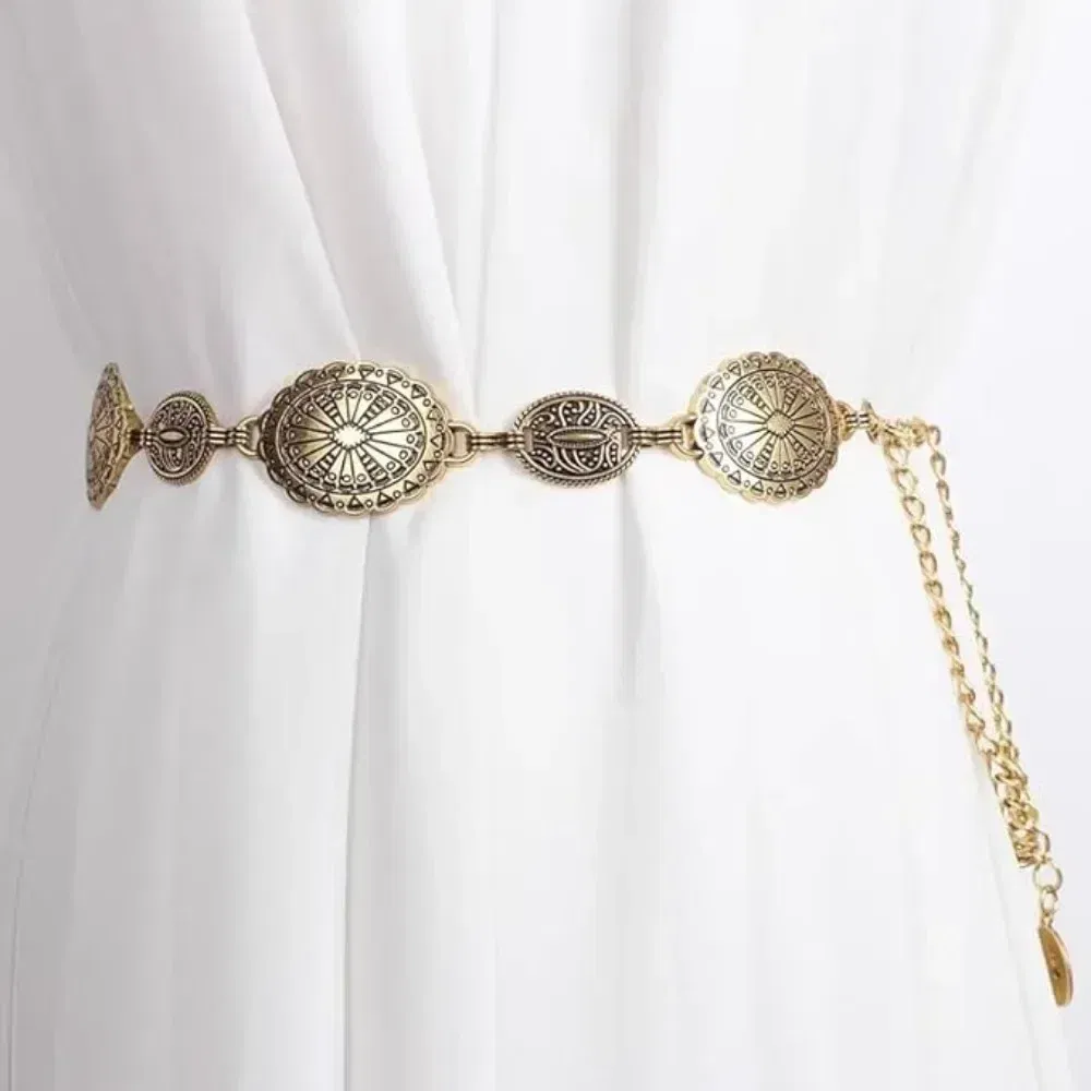 Color: MULTI, Belt Length: 120cm - Metal Chain Belt for Women Cowgirl Western Country Chain Belts Adjustable Concho Belt for Sweaters Dresses Jeans