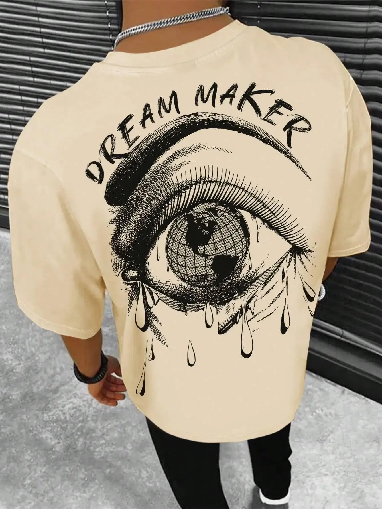 Color: black, Size: XXL - Dream Maker Tearful Earth Printing T-Shirt Men Clothes Summer Loose Tee Cotton Casual Street Tshirt Hip Hop Oversize T Shirts