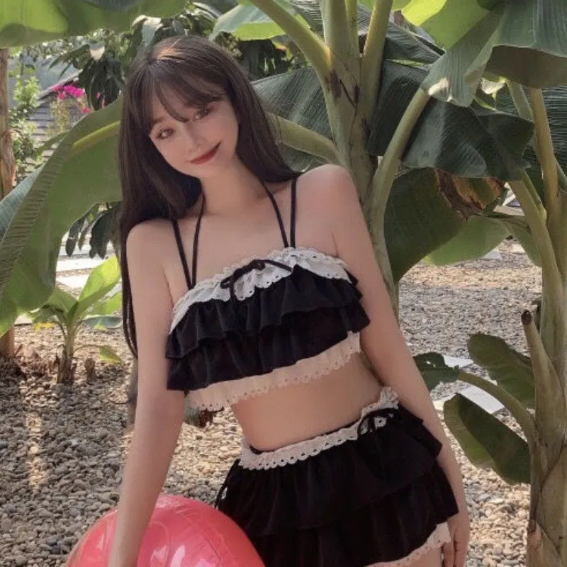 Color: Pink, Size: S - Bikini Sets Women Kawaii Girlish Design Tender Teens Slim Chic Beach Simple Feminino Daily Ruffles Japan Style Cool Sexy