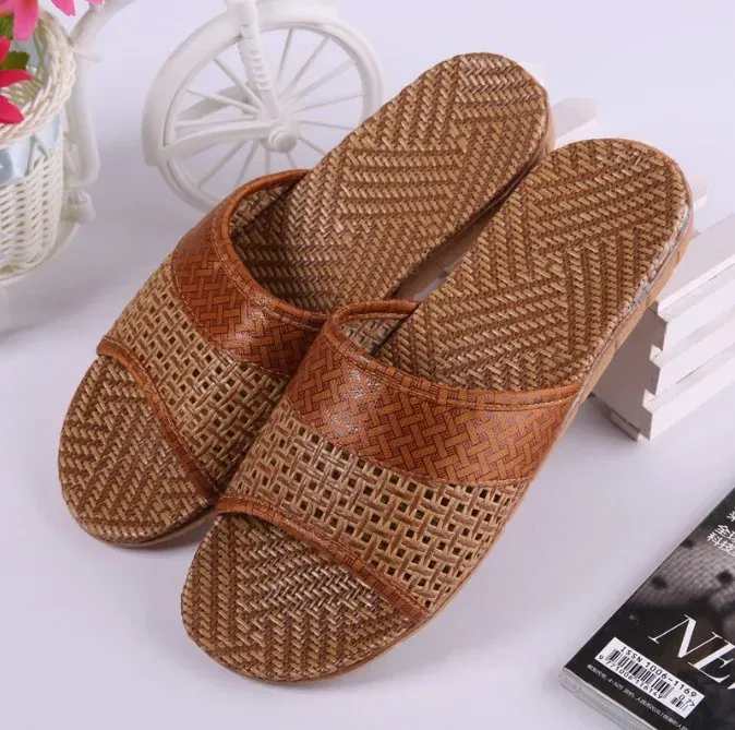 Color: Brown, Shoe Size: 41 - Mntrerm Summer Natural Bamboo Rattan Cane Grass Weaving Slippers Shoes Vine Grass Men Casual Slippers Non-slip Couples Slippers