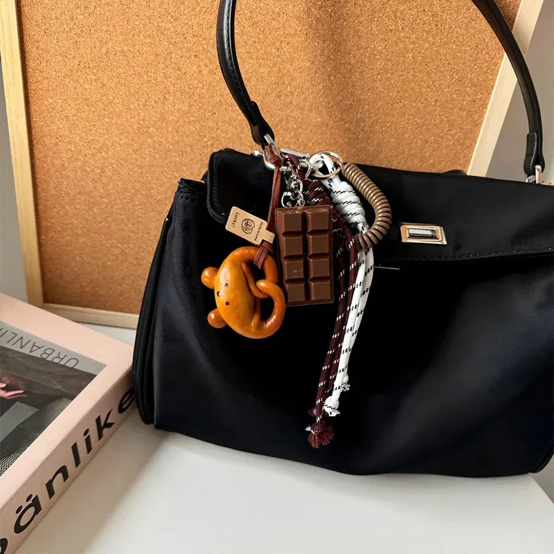 Color: black - DIY Bag Pendant Creative Bread Weaving Rope Colorful Nylon Lanyard Car Keychain Couple Multi-purpose Bag Hanging Accessories