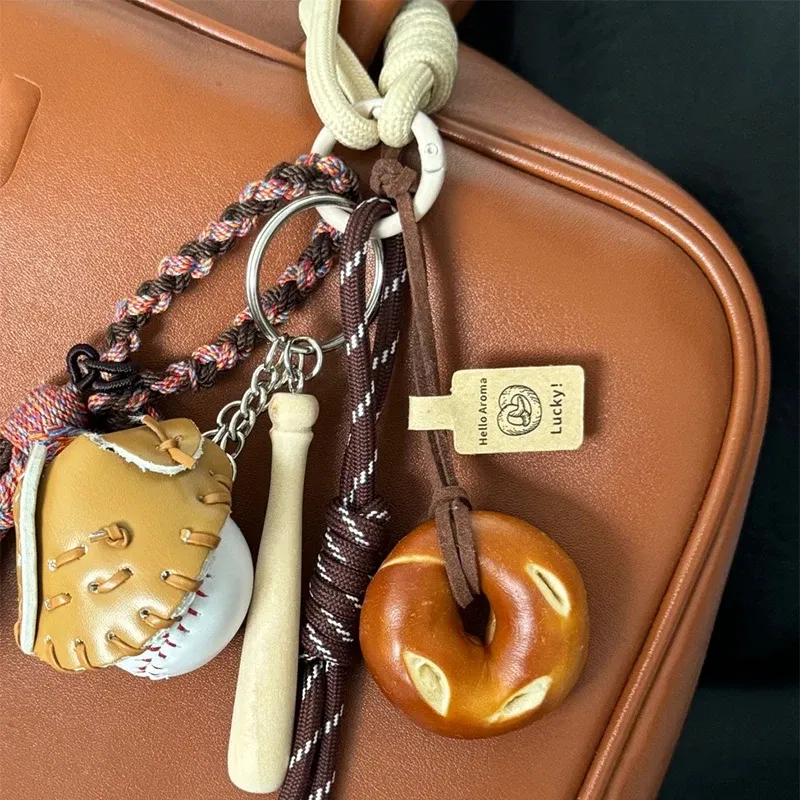 Color: black - DIY Bag Pendant Creative Bread Weaving Rope Colorful Nylon Lanyard Car Keychain Couple Multi-purpose Bag Hanging Accessories