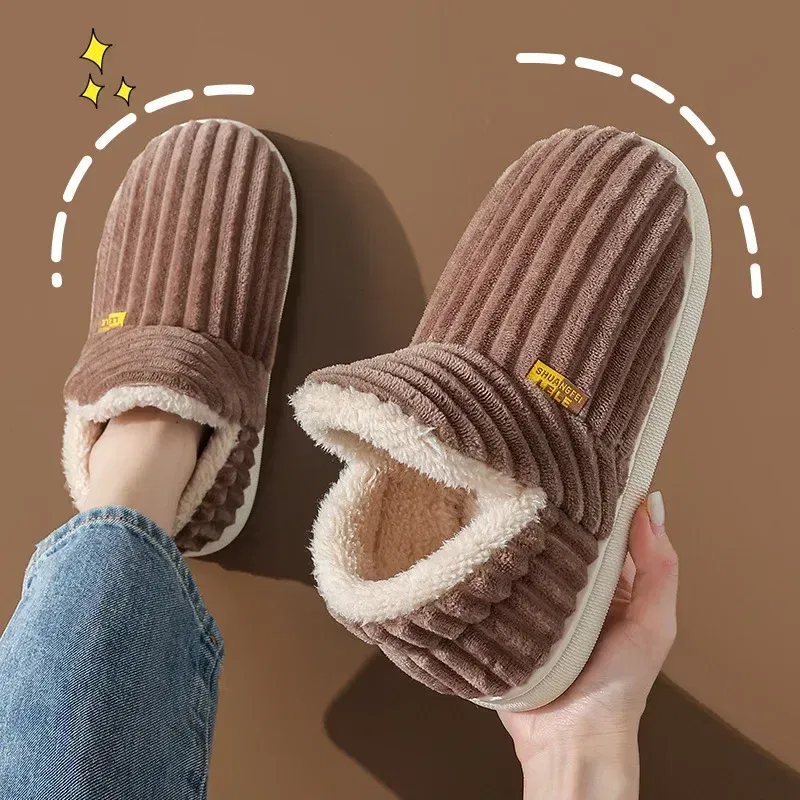Color: SKY BLUE, Shoe Size: 42-43 - Winter Couple Style Concise Solid Color Wrap Heels Plush Slippers Non-slip Warm Flip Flops Women Men Home Casual Cotton Shoes
