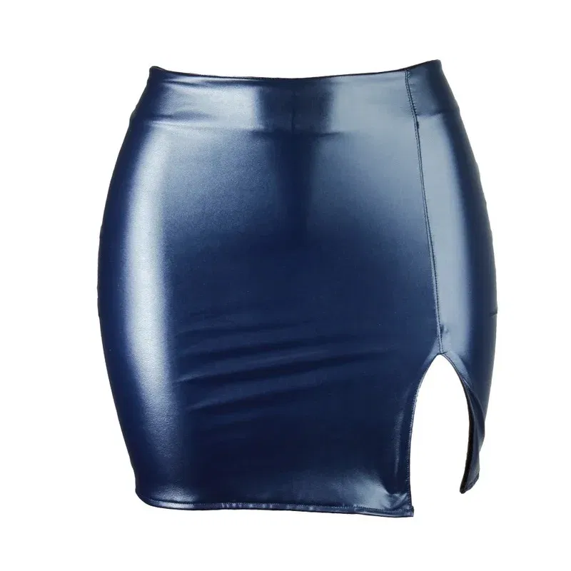 Color: SKY BLUE, Size: L - S M L XL XXL Women's Skirt High Waist Split Leather Skirt Wrap Hip Skirt Plus Size Pencil Skirt