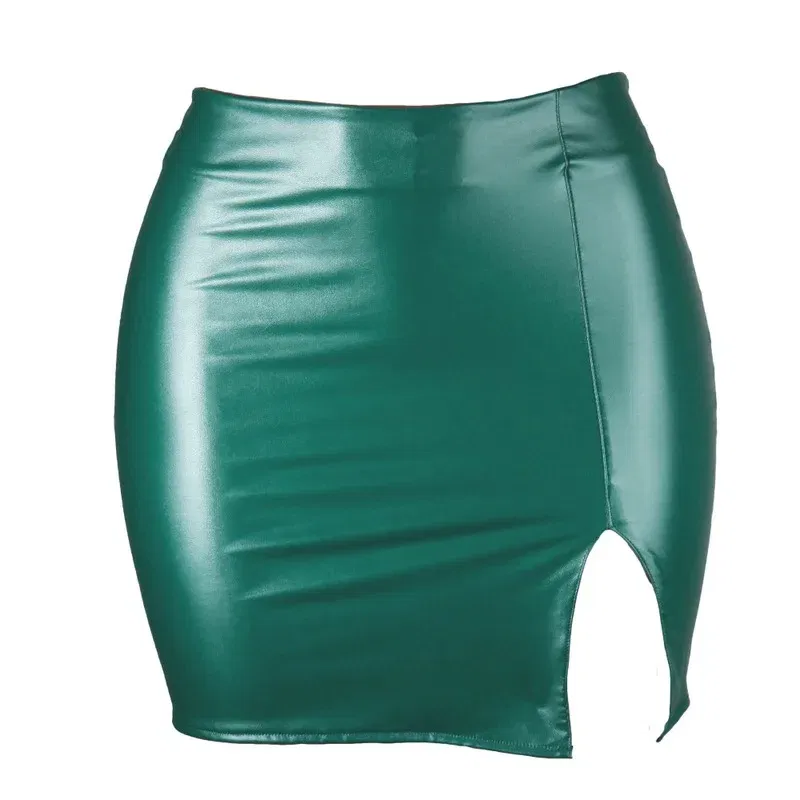 Color: SKY BLUE, Size: L - S M L XL XXL Women's Skirt High Waist Split Leather Skirt Wrap Hip Skirt Plus Size Pencil Skirt