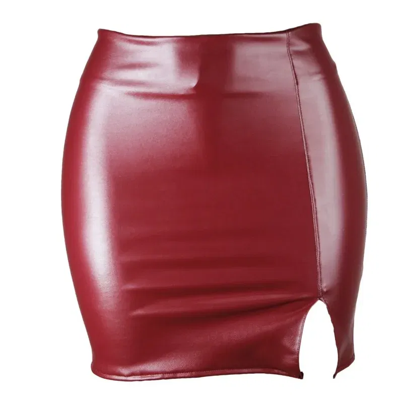 Color: SKY BLUE, Size: L - S M L XL XXL Women's Skirt High Waist Split Leather Skirt Wrap Hip Skirt Plus Size Pencil Skirt