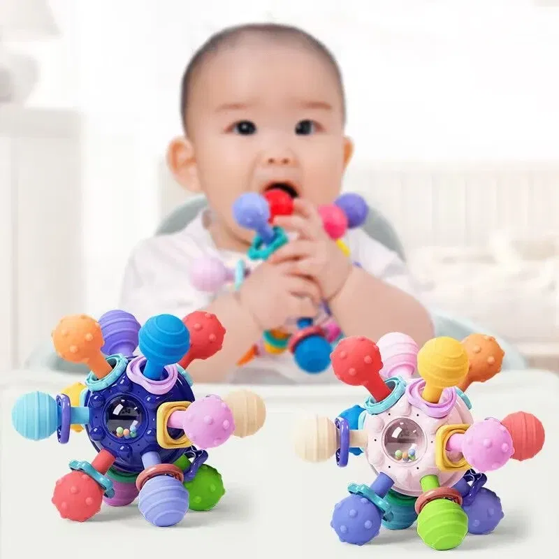 Color: Clear - Montessori Baby Toys 0 12 Months Rotating Rattle Silicone Teething Toys Ball Grasping Activity Development Baby Sensory Toy