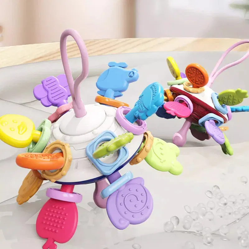 Color: Clear - Montessori Baby Toys 0 12 Months Rotating Rattle Silicone Teething Toys Ball Grasping Activity Development Baby Sensory Toy