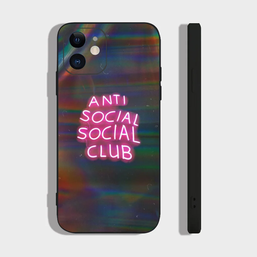 Color: Blue, Material: Plastic - Anti Social Social Club Phone Case For IPhone 16 15 14 13 Pro Max 11 12 Mini X Xs XR Se 2022 Black Silicone Cover