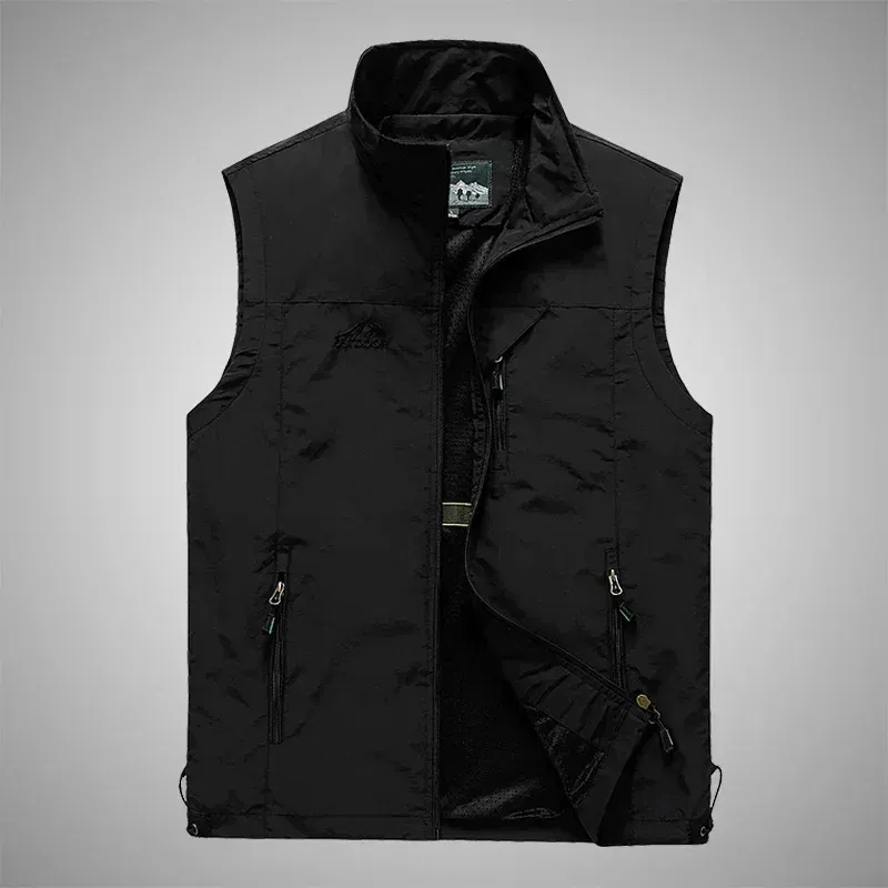 Color: black, Size: S - Autumn Men Waistcoat Outdoor Leisure Solid Sleeveless Jacket Young Middle-aged Photography Fishing Casual Vest Male summer