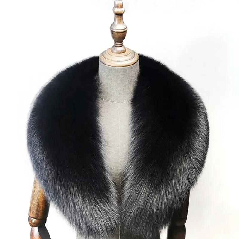Color: Beige, Size: L - Fox Fur Collar 100% Real Fox Fur Scarf Straight Collar Natural Fur Gray Collar Large Size Neck Warmer Fur Scarf Shawls