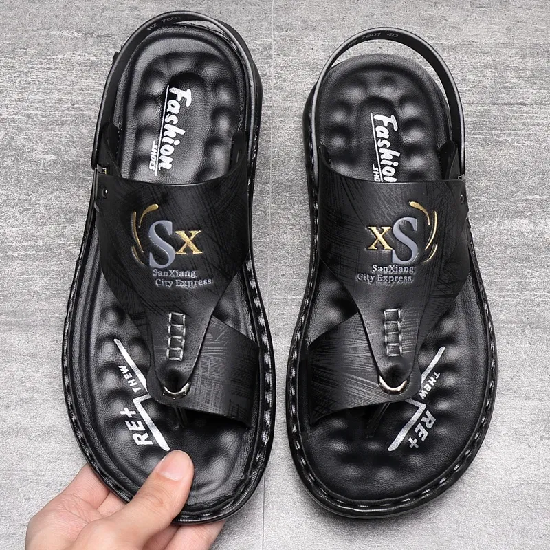 Color: Chocolate, Shoe Size: 41 - Summer Men Sandals Casual Genuine Leather Leisure Sandals Designer Shoes Men