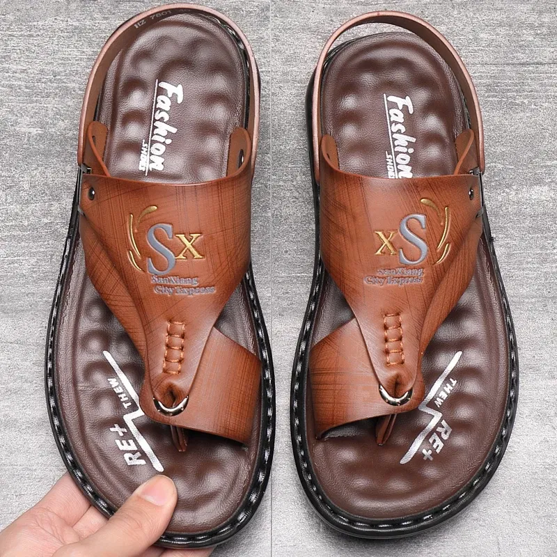 Color: Chocolate, Shoe Size: 41 - Summer Men Sandals Casual Genuine Leather Leisure Sandals Designer Shoes Men