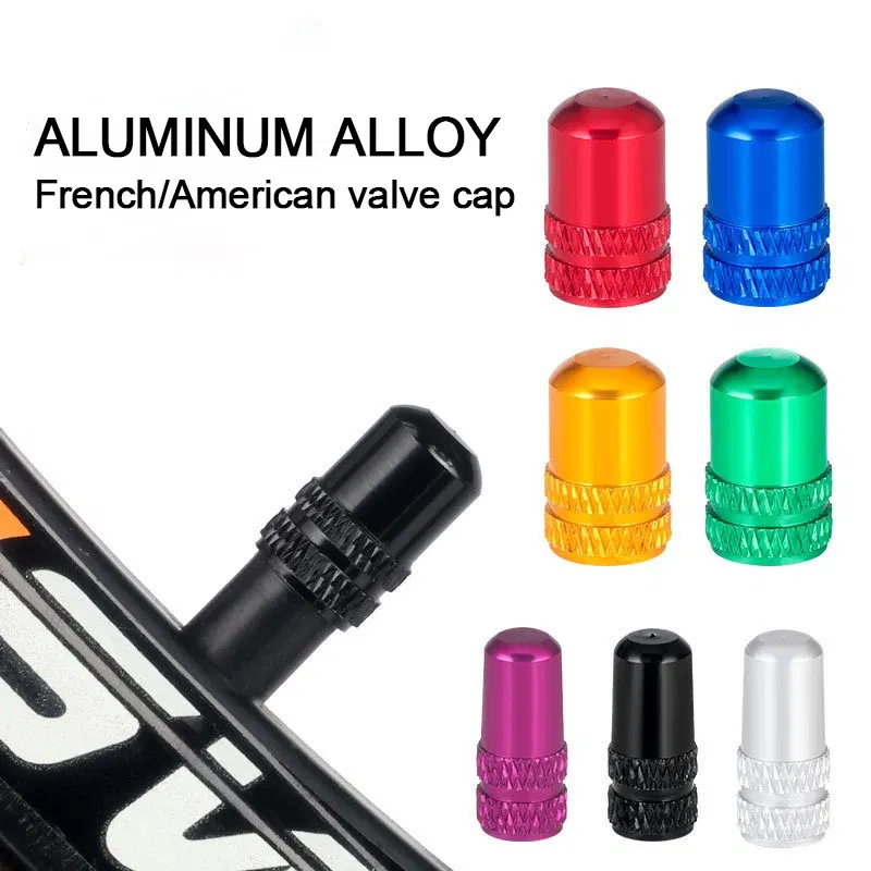 Color: black - 2pc Bicycle Valve Cap Aluminum Alloy Presta/Schrader Road Mountain Bike Tire Valve Cap Dust Protection Cover Bicycle Accessories