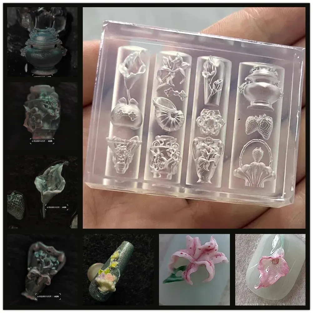 Color: Violet - 1pc Marine Jellyfish Lace Ice Flowers 3D Acrylic Nail Mold Nail Art Silicone Stamping Plates Nail Accessories