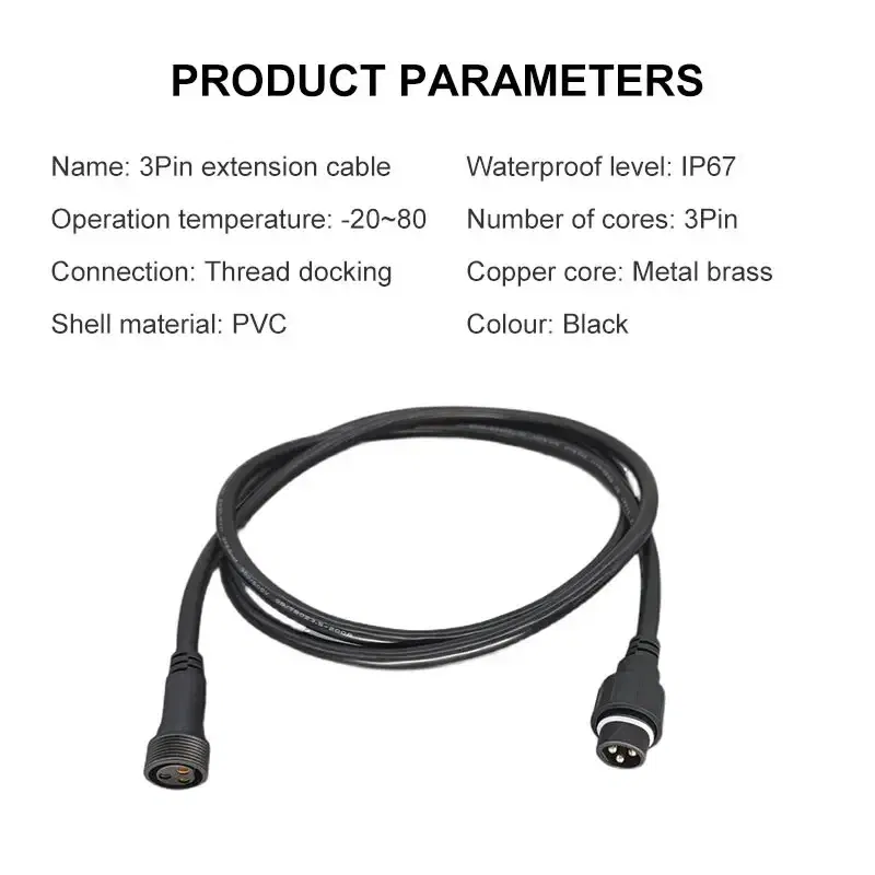 Color: multi, Pins: 3P - 3Pin Waterproof Extension Cable 0.3/0.5/0.75/1.0/1.5/2.5 square meter Outdoor LED Plug Male to Female Aviation Power Connector