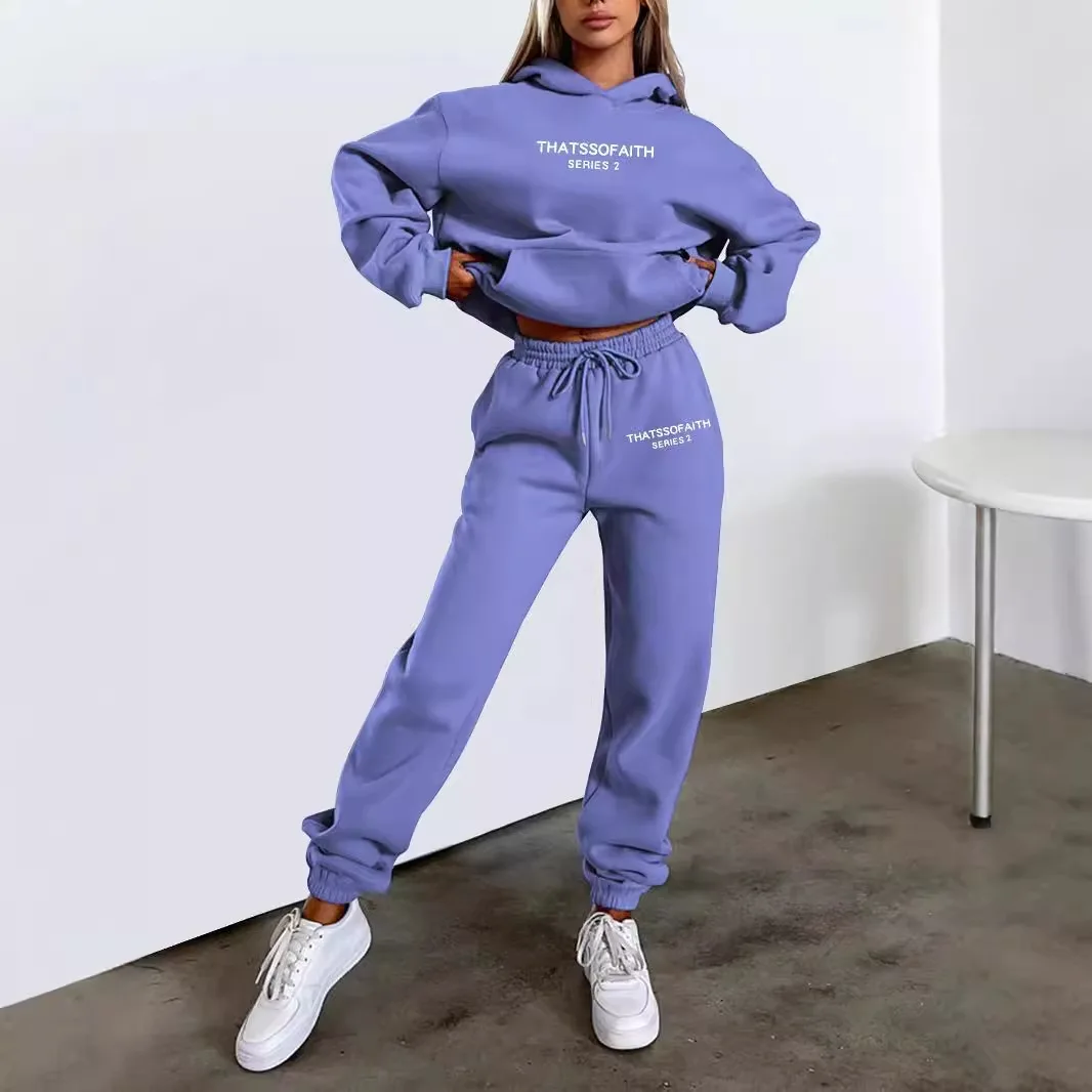 Color: PURPLE, Size: XXXL, Ships From: CHINA - 2025 Autumn Winter Women's Sets 2pcs Hoodies Pants Suit Sports Outfits  Letter Print Aesthetic Clothes Ladies Tracksuit
