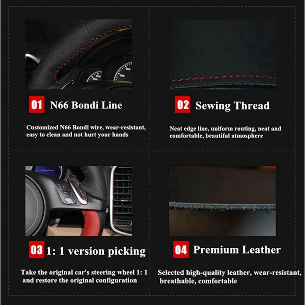Color Name: black - Car Steering Wheel Cover For BMW E60 E61 530d 545i 550i E63 E64 630i 645Ci 650i Hand-stitched Microfiber Leather Interior
