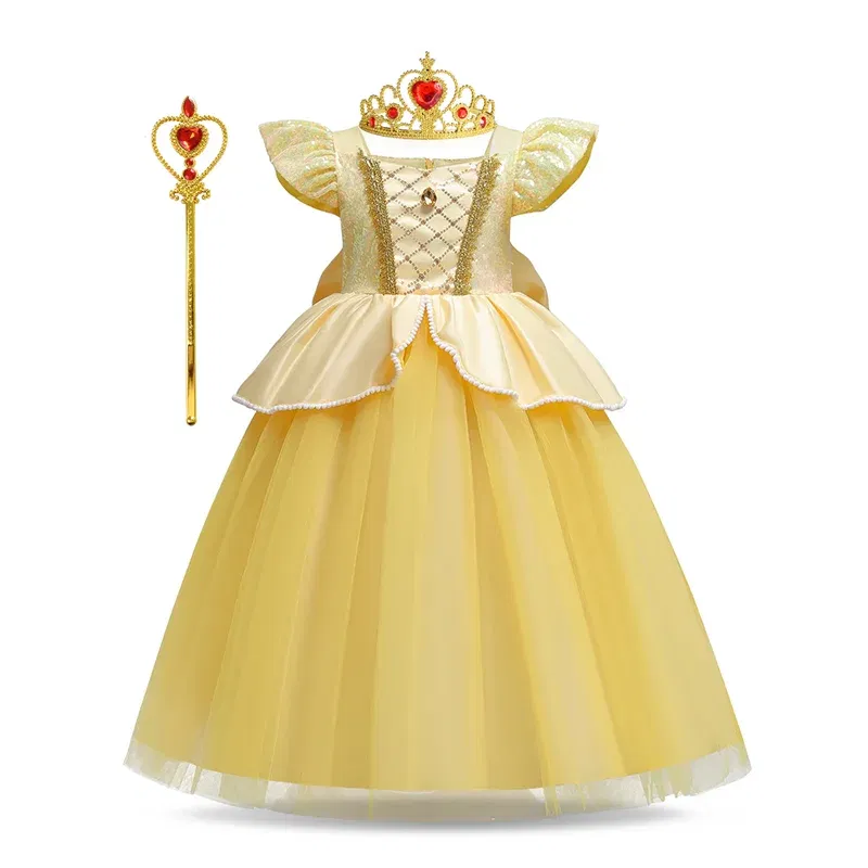 Color: MULTI, Kid Size: 2T - Disney Deluxe Elegant Rapunzel Princess Ball Gown Fancy Birthday Party Dress Cinderella Vestidos Costume Play Carnival Apparel