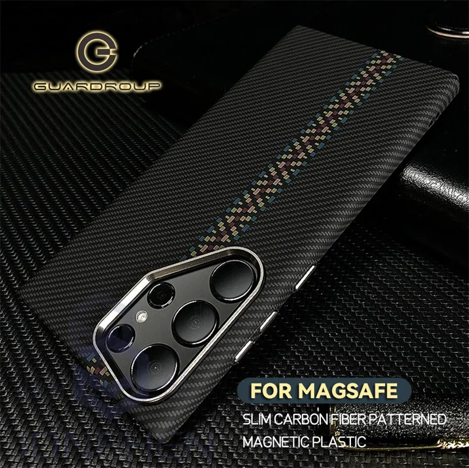 Color: Blue, Material: Silicon - Carbon Fibre 3D Relief For MagSafe Case For Samsung Galaxy S24 Ultra S23 Plus Wireless Charge Hard PC Shockproof Magnetic Cover