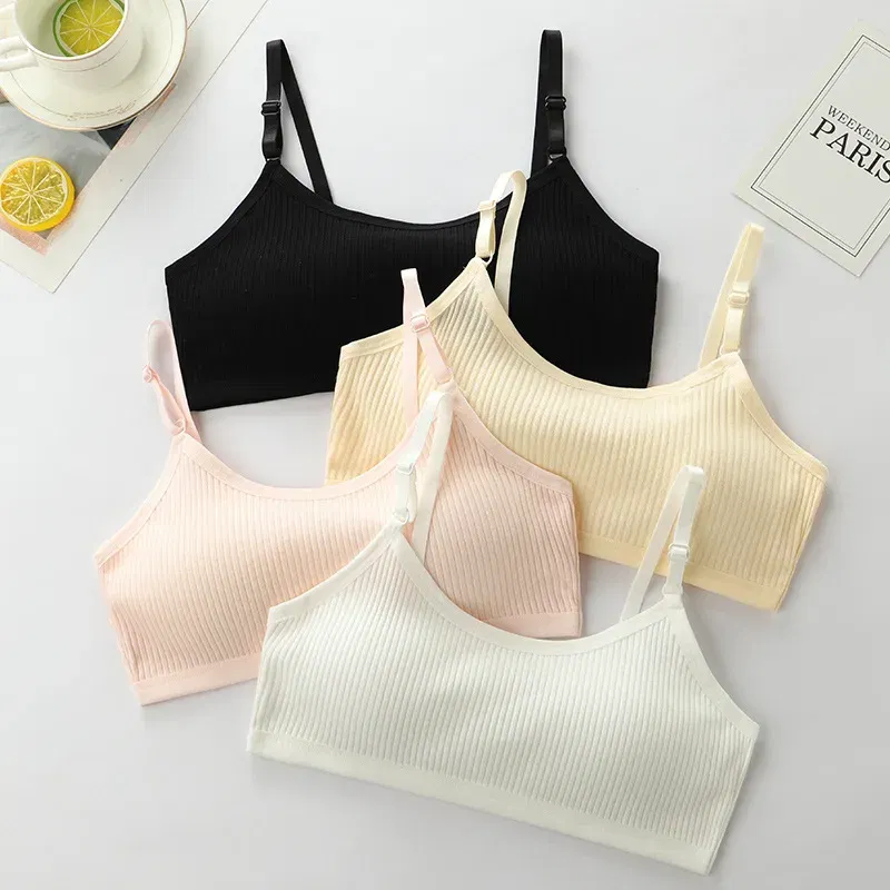 Color: SKY BLUE, Kid Size: 2T - 3pcs Cotton Children Innerwear Girls Bras Removable Sponge Cup Puberty Students Training Bras Breathable Teenage Girl Brassieres