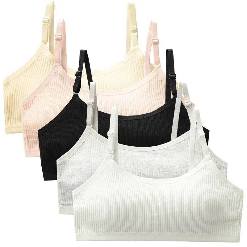 Color: SKY BLUE, Kid Size: 2T - 3pcs Cotton Children Innerwear Girls Bras Removable Sponge Cup Puberty Students Training Bras Breathable Teenage Girl Brassieres