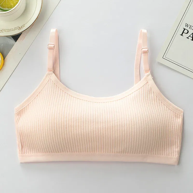 Color: SKY BLUE, Kid Size: 2T - 3pcs Cotton Children Innerwear Girls Bras Removable Sponge Cup Puberty Students Training Bras Breathable Teenage Girl Brassieres