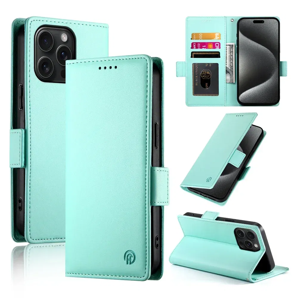 Color: green, Material: Denim - PU Leather Flip Phone Case For iPhone 16 15 Pro Max 16E 14 13 1211 XS Max XR X 8 7 Plus SE KickStand Cards Solt Wallet Cover