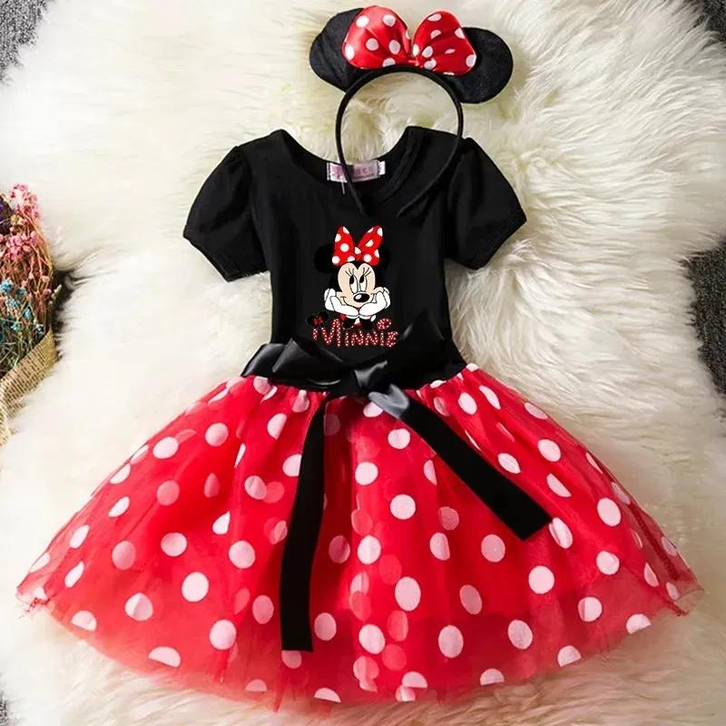 Color: Beige, Kid Size: 6T - Mickey Minnie Mouse Baby Girls Cosplay Costume Kids Fancy Polka Dot Dress Princess Dress Children Birthday Party Clothing Gift
