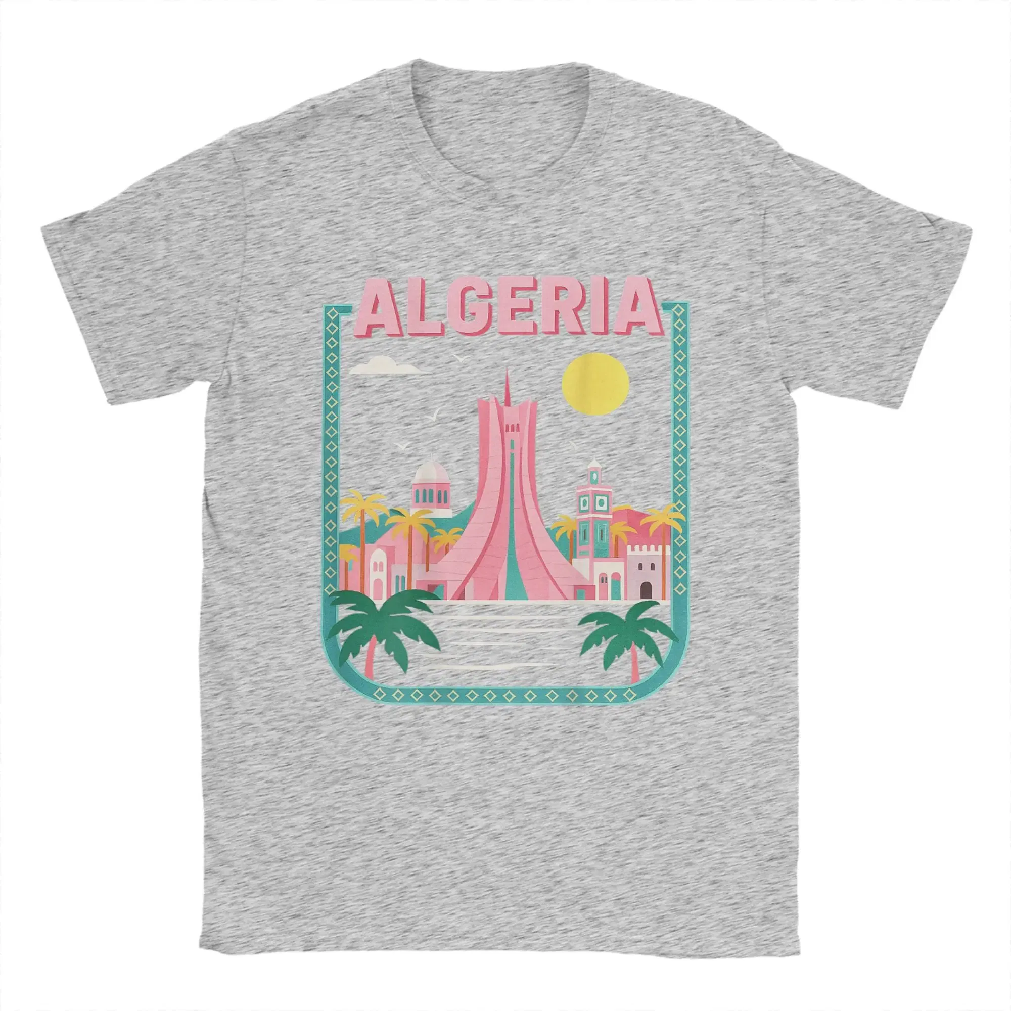 Color: GRAY, Size: M - Men Algeria DZ City Algerian T Shirts Africa Arab Pure Cotton Clothes Hipster Short Sleeve Crewneck Tees Gift Idea T-Shirt