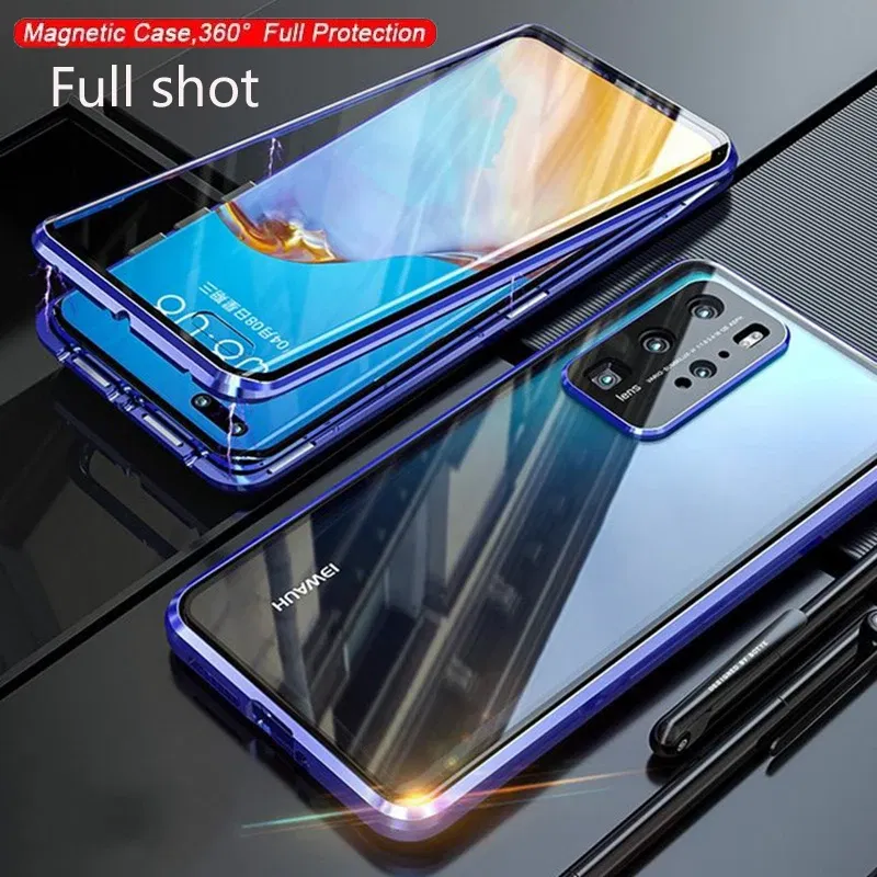 Color: PURPLE, Material: Denim - Phone Case Shell Double sided Protection Cover For Huawei P30 Pro P40 Pro Plus P40 Lite 5G Magnetic Adsorption Phone Sleeve bag
