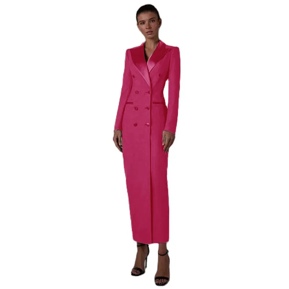 Color: MULTI, Size: M - Women's Suit Long Jacket One Piece Blazer Double Breasted Formal Tuxedo Party Dress кос?‚юм ?¶?µнский