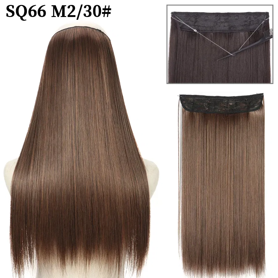 Color: #8, Stretched Length: 16inches, Ships From: CHINA - Synthetic Natural Wavy No Clip Fish Line Invisible Hair Extensions Mixed Color Blonde Black Artificial False Hair Piece ForWomen