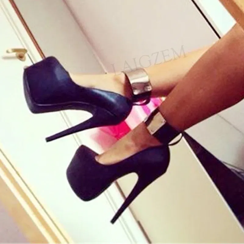 Color: black, Shoe Size: 9 - BERZIMER Women Platform Pumps Heels Sandals Stiletto Pumps Shoes Frau Pumpen Escarpins Femme Shoes Woman Large Size 46 50 51 52
