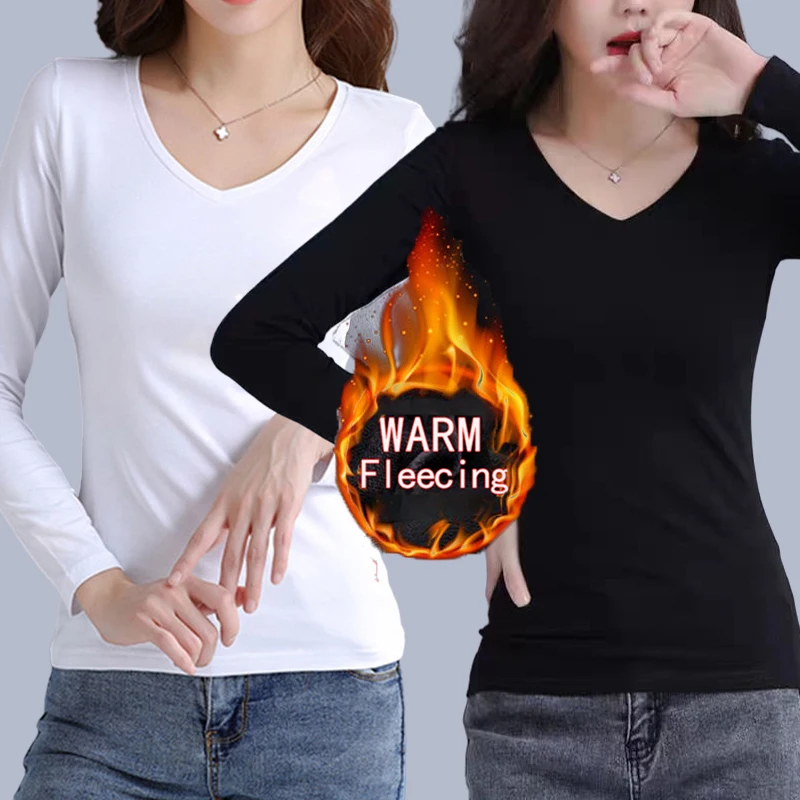 Color: Dark Grey, Size: L - O Neck Long Sleeve Fleeceing Heating Fiber Thermal Basic T-Shirts Women Winter Bottoming Cropped Tops Casual Skinny All-match
