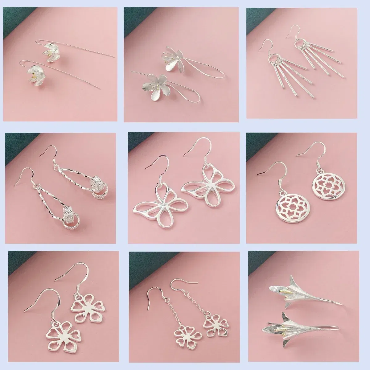 Gem Color: Silver - 925 Silver Heart Shape Earrings Women Exquisite Student Jewelry Accessories