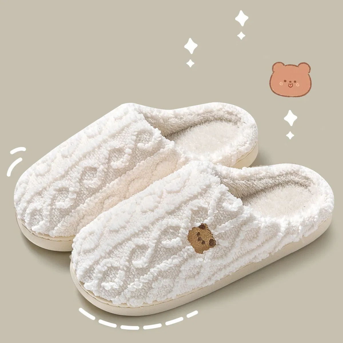 Color: Grape, Shoe Size: 36-37, Ships From: CHINA - Asgard Women Winter Fur Slippers Indoor Fluffy Couple Bedroom Flat Slides Cute Bear Women Fuzzy House Slippers Warm Cotton Shoes