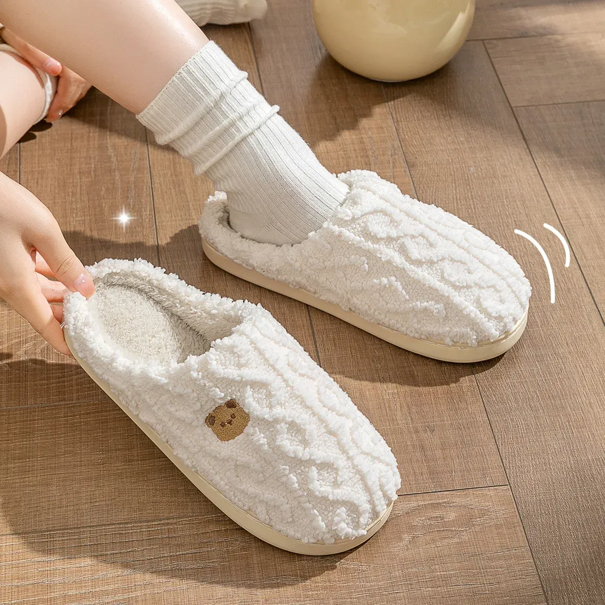 Color: Grape, Shoe Size: 36-37, Ships From: CHINA - Asgard Women Winter Fur Slippers Indoor Fluffy Couple Bedroom Flat Slides Cute Bear Women Fuzzy House Slippers Warm Cotton Shoes