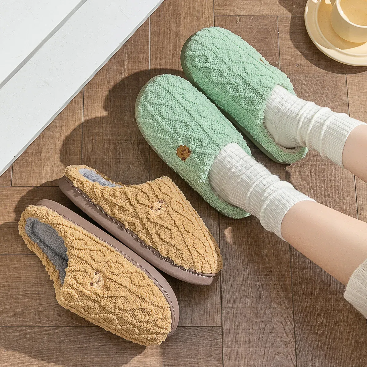 Color: Grape, Shoe Size: 36-37, Ships From: CHINA - Asgard Women Winter Fur Slippers Indoor Fluffy Couple Bedroom Flat Slides Cute Bear Women Fuzzy House Slippers Warm Cotton Shoes