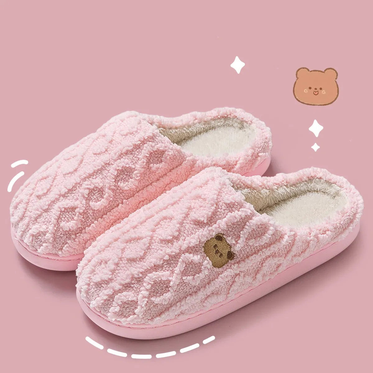 Color: Grape, Shoe Size: 36-37, Ships From: CHINA - Asgard Women Winter Fur Slippers Indoor Fluffy Couple Bedroom Flat Slides Cute Bear Women Fuzzy House Slippers Warm Cotton Shoes