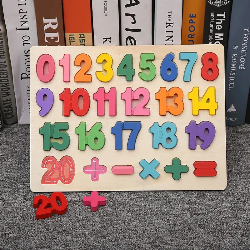 Color: Watermelon red - Baby Wooden Puzzles Montessori Toys 1 2 Years Toddler Toys Hand Grab Board Alphabet Number Cognition Learning Educational Toys