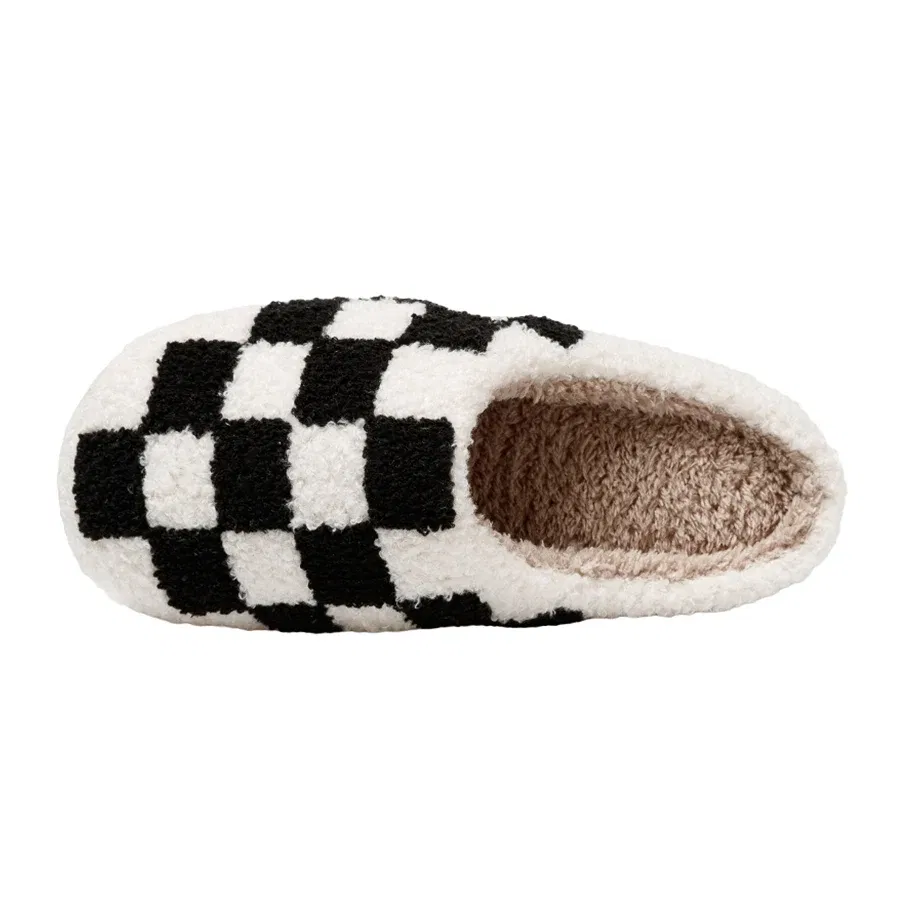 Color: green, Shoe Size: 5 - New Fuzzy Slippers Fashion Checker Indoor Embroidery Houseshoes Cozy Woman Winter Fluffy House Retro Checkered Print Shoes